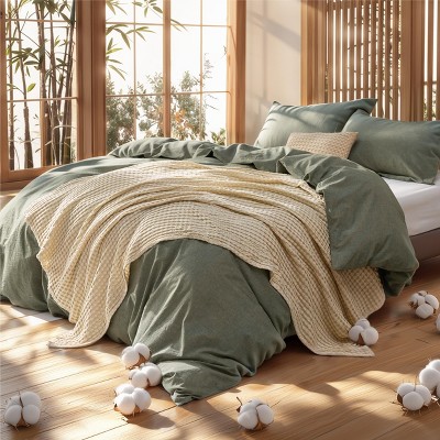 5-Piece Comforter Set with Cotton Waffle Throw Blanket