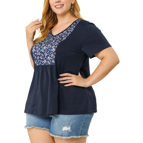 Agnes Orinda Women's Plus Size Top V Neck Peplum Summer T Shirt : Target
