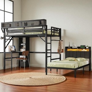 Mshliw Full over Twin Metal Bunk Bed with Desk, Bookshelves, Guardrails and Ladder, Detachable Loft Bed with Storage Shelves - 1 of 4