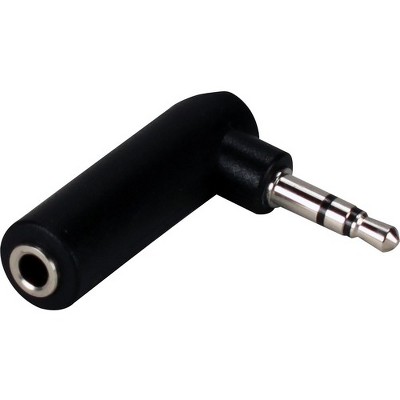 QVS 3.5mm Mini-Stereo Male to Female Right Angle Audio Adaptor - 1 x Mini-phone Male Stereo Audio - 1 x Mini-phone Female Stereo Audio - Black