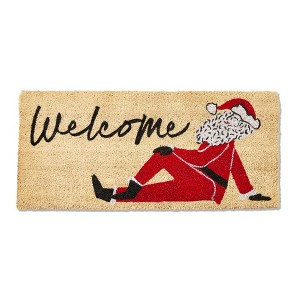 tagltd 40"L x 18"W Welcome Sentiment Posing Santa Rectangle Indoor Outdoor Estate Coir Door Mat Multicolored on Brown Background - 1 of 2