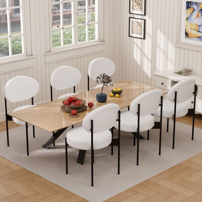 WARMOUNTS Set of 6 Upholstered Modern White Soft Dining Chairs