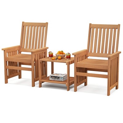 Tangkula 3PCS Furniture Set w/ 1.5" Umbrella Hole Hardwood Table & Chairs Set Patio