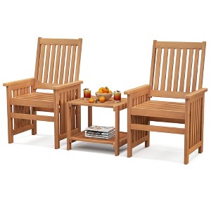 Tangkula 3PCS Furniture Set w/ 1.5" Umbrella Hole Hardwood Table & Chairs Set Patio - 1 of 4