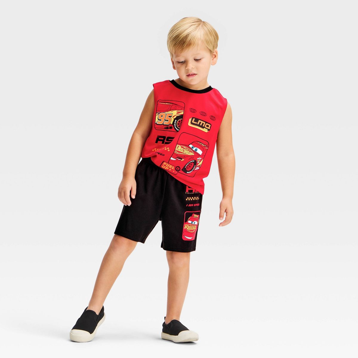 Toddler Boys' 2pc Disney Cars Lightning McQueen Mesh Shorts Set - Red/Black