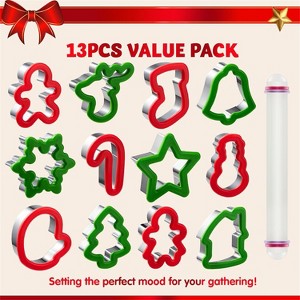Joyfy Christmas Cookie Cutters in Stainless Steel with 3.5í plus Grip and a Rolling Pin for Xmas Holiday Party Baking Supplies - 1 of 4