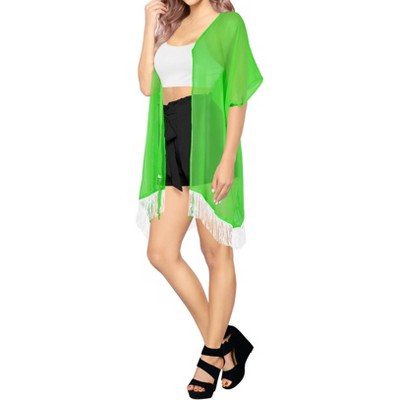 LA LEELA Women's Open Front Summer Vacation Beachwear Short Bathing Suit Cardigan Holiday Swimwear Duster Beach Swim