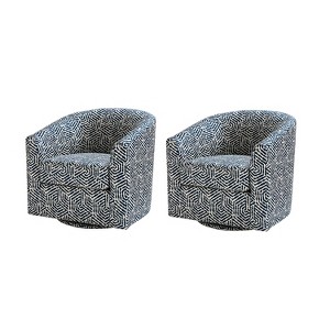 Set of 2 Liria Wooden Upholstered Barrel Chair for Livingroom with Metal Swivel Base | ARTFUL LIVING DESIGN - 1 of 4