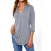 Nlife Women V Neck Solid Color Blouses Relaxed Fit 3/4 Sleeve Curved Hem Tunics Tops - 3 of 4