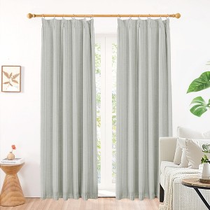 Deconovo Poly Linen Stripe Printed Curtain 2Pass Coated Pleated Rod Pocket - 1 of 4