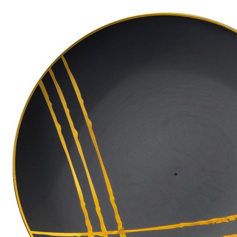 Smarty Had A Party 7.5" Black with Gold Brushstroke Round Disposable Plastic Appetizer/Salad Plates (120 Plates) - image 1 of 1