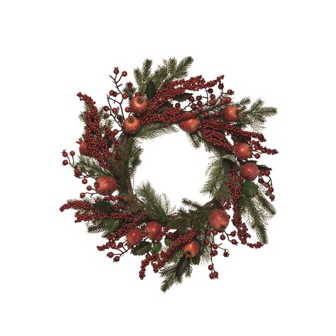 Transpac Artificial 24 in. Multicolor Christmas Glitter Pomegranate Wreath - image 1 of 2