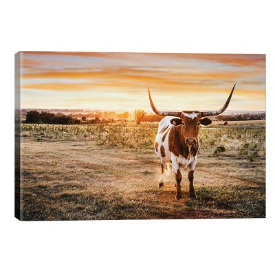 18" x 26" x 0.75" Longhorn and Yellow Sunset by Teri James Unframed Wall Canvas - iCanvas