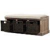 CAVINAS Storage Bench Shoe Rack Rustic Storage Bench with 3 Removable Rattan Basket, White Washed - 3 of 4