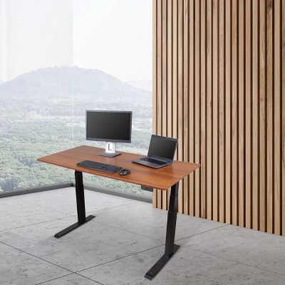 60" Black Frame Teak Top Adjustable Height Standing Desk