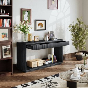 60" Modern 2-Drawer Console Table with Solid Wood Veneer,Entryway Console Table Behind Couch with Hidden Storage for Home Office-Coolbibila - 1 of 4