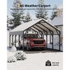 Metal carports with reinforced frames and steel roofs are weatherproof and provide permanent shelter for full-size pickup trucks, and tractors. - 4 of 4