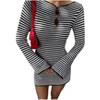 Women's Striped Round Neck Bell Sleeve Slim Fitted Short Mini Bodycon Dress - 4 of 4