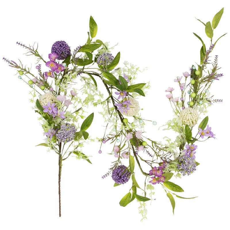 Northlight Wildflower and Berry Spring Garland - 5' - Purple, 5 of 6