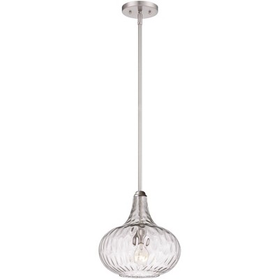 Sleek Brushed Nickel 16" Mini Pendant with Textured Glass Shade