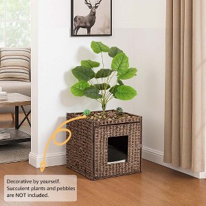 unipaws Cat Litter Box Enclosure with Faux Plant & Litter Mat - 1 of 4