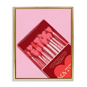 Stupell Industries Pink Heart Shaped Matches Black Framed Floater Canvas Wall Art - 1 of 4