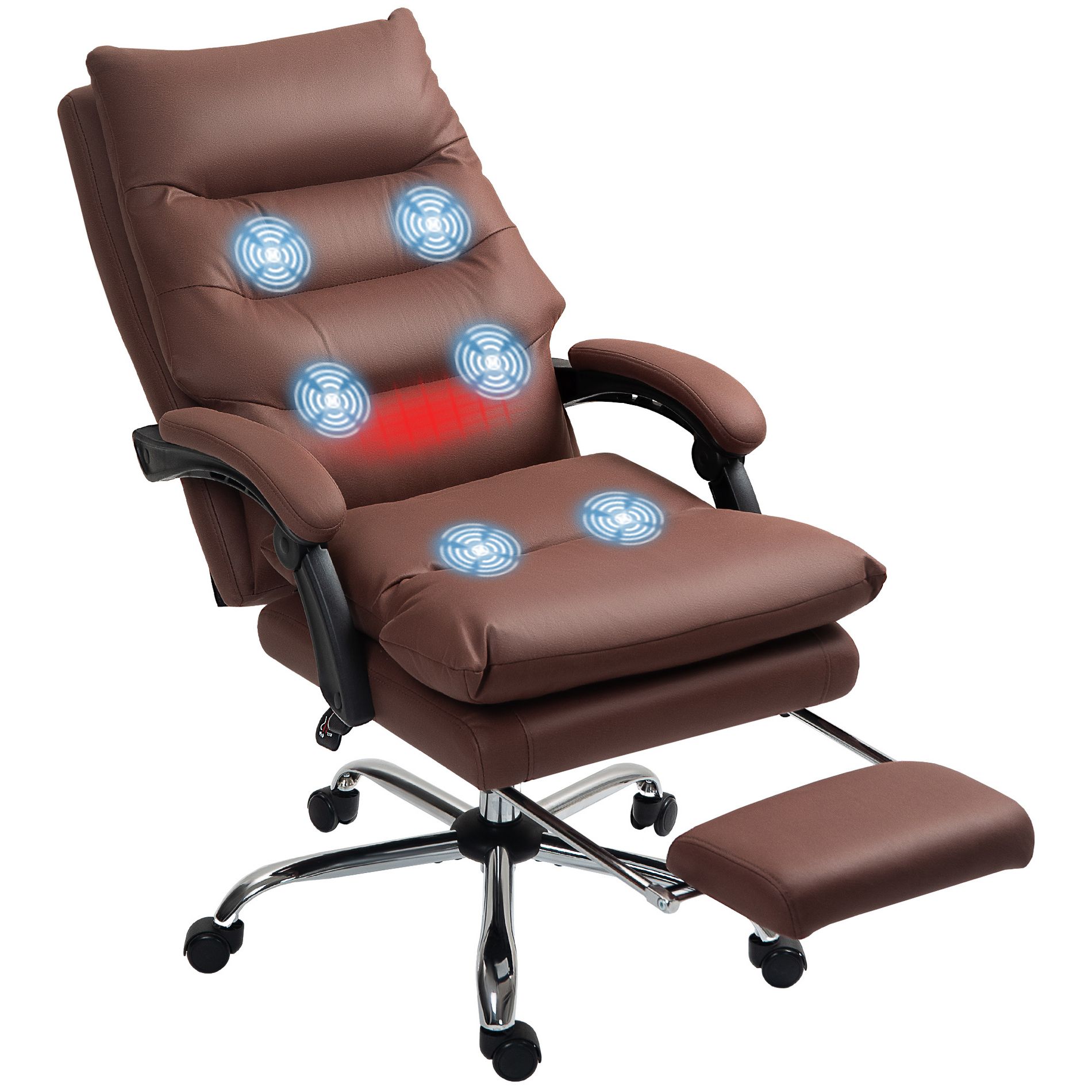 Vinsetto Vibration Massage Office Chair with Heat, Recining Back, Footrest, Microfibre Comfy Computer Chair, Coffee