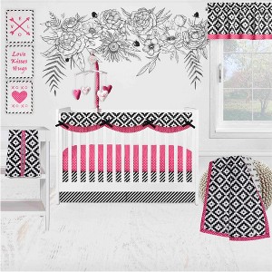 Bacati - Love Black Fuschia 10 pc Crib Bedding Set with Long Rail Guard Cover - 1 of 4