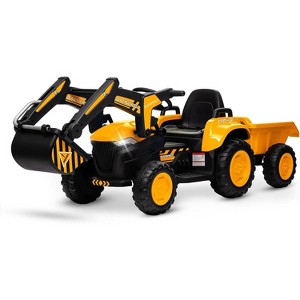 12V Kids Ride-On Excavator Tractor, Electric Vehicles w/Detachable Trailer, Remote Control, LED Lights, Music - 1 of 4