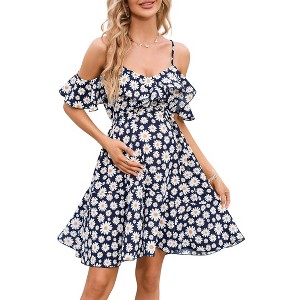 One shoulder cable split pregnant long dress, non vacuum light green floral LikeGreen_XL - 1 of 1