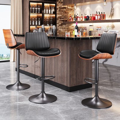 Gikpal Swivel Barstools for Kitchen Island with Bentwood Back & Leather Seat, Counter Height Bar Chair with Back & Footrest, for Kitchen, Dining Room