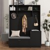 NicBex Coat and Shoe Rack Entryway Hall Tree with Bench with 3 Hooks, 3 Shoe Cubbies, and 3 Shelves, Black - 2 of 4