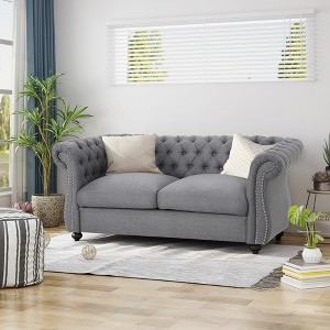 61.75'' Velvet Chesterfield Loveseat Sofa with Deep Button Tufted Diamond Stitch, Rolled Arms and Nailhead Accents - 1 of 4