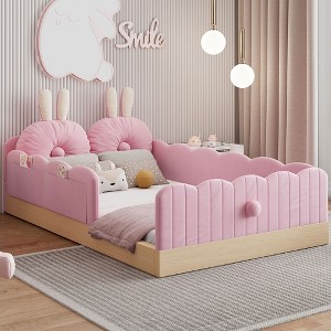 Twin Size Platform Bed Frame Animal-shaped Upholstered Bed for Kid with Storage Bags - ModernLuxe - 1 of 4