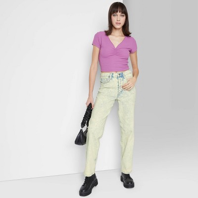 Women's Super-High Rise Acid Over-Dye Straight Jeans - Wild Fable™ Lime Green