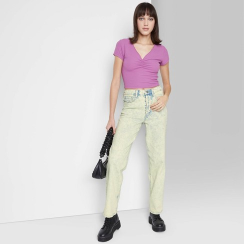 Women's Super-High Rise Acid Over-Dye Straight Jeans - Wild Fable™ Lime Green - image 1 of 4