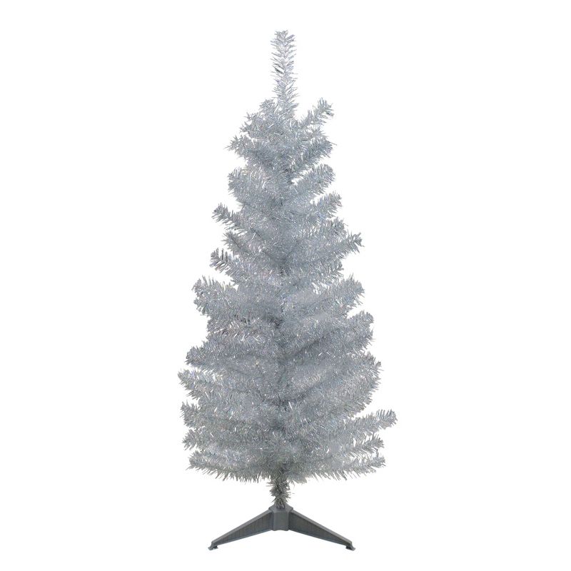 Northlight 4' Holographic Silver Tinsel Slim Artificial Christmas Tree - Unlit, 1 of 6