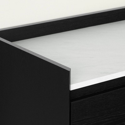 Black Oak and Faux Carrara Marble End Table with Storage