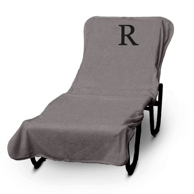BC BARE COTTON Luxury Hotel & Spa Monogrammed Pool Chaise Lounge Cover, Standard Size 90" X 29" - Gray - Black Block