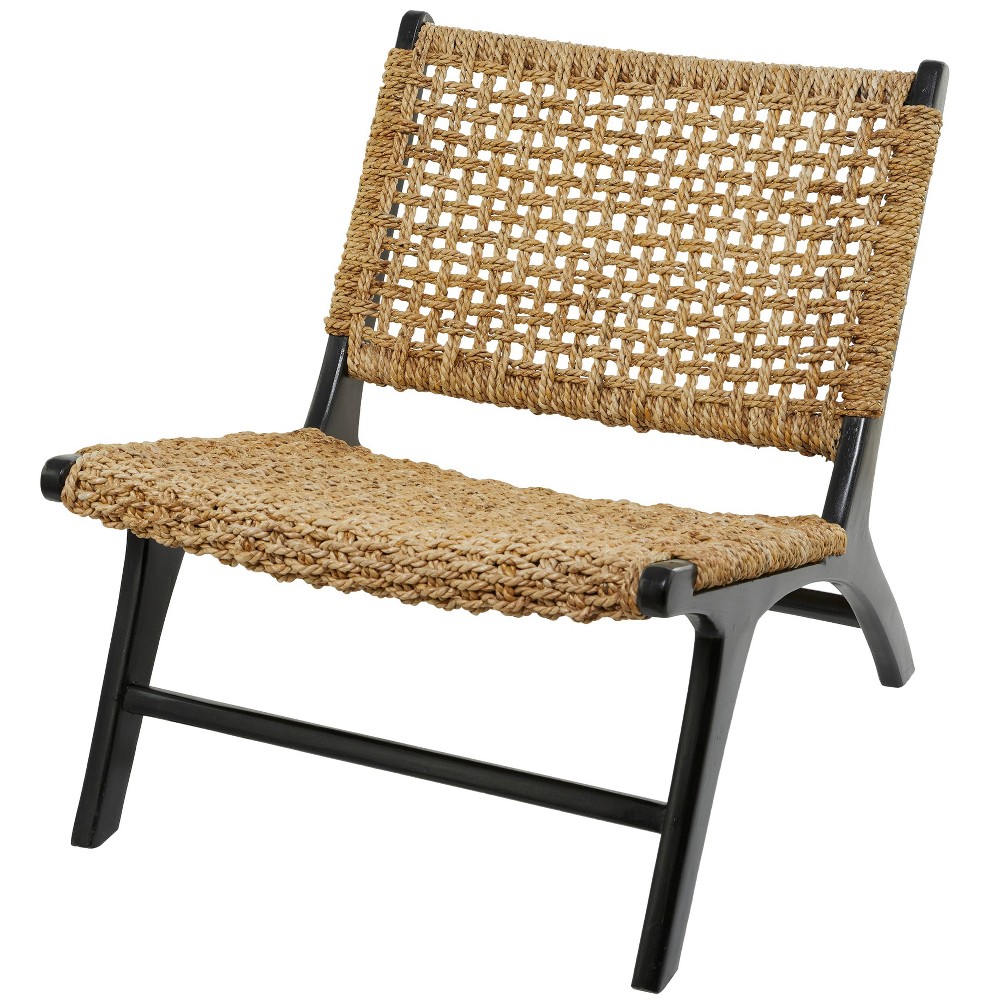 Olivia & May Contemporary Seagrass Woven Accent Chair Brown: Teak Frame, Jute Material, No Assembly Required