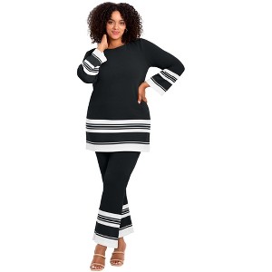 Avenue Women's Plus Size Border Stripe Straight Leg Pant - 1 of 3