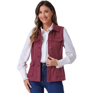 INSPIRE CHIC Women's Buttoned Sleeveless Faux Suede Utility Vest with Cargo Pocket - 1 of 4