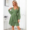 Elegant Dress for Lady Wrap Deep V Neck Dress Long Lantern Sleeve Waist Tie Skater Dress - 2 of 4