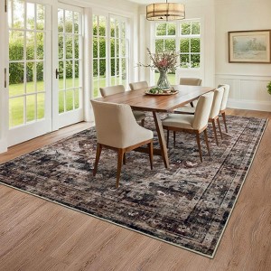 Vintage Area Rug - Distressed Medallion, Washable, Non Slip, Low Pile, Stain Resistant, for Bedroom Living Room - 1 of 4