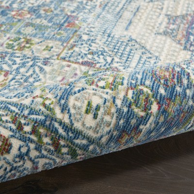 Ivory and Light Blue Synthetic Bohemian Area Rug