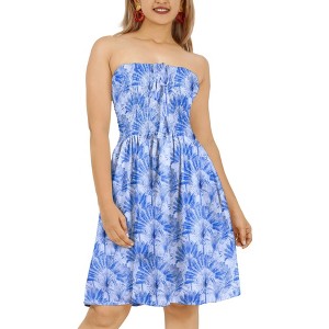 HAPPY BAY Women's Tube Dress Top Midi Boho One Size Leafs Blue - 1 of 4