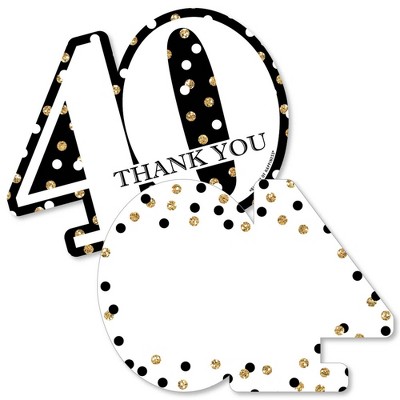 Big Dot of Happiness Adult 40th Birthday - Gold - Shaped Thank You Cards - Birthday Party Thank You Note Cards with Envelopes - Set of 12