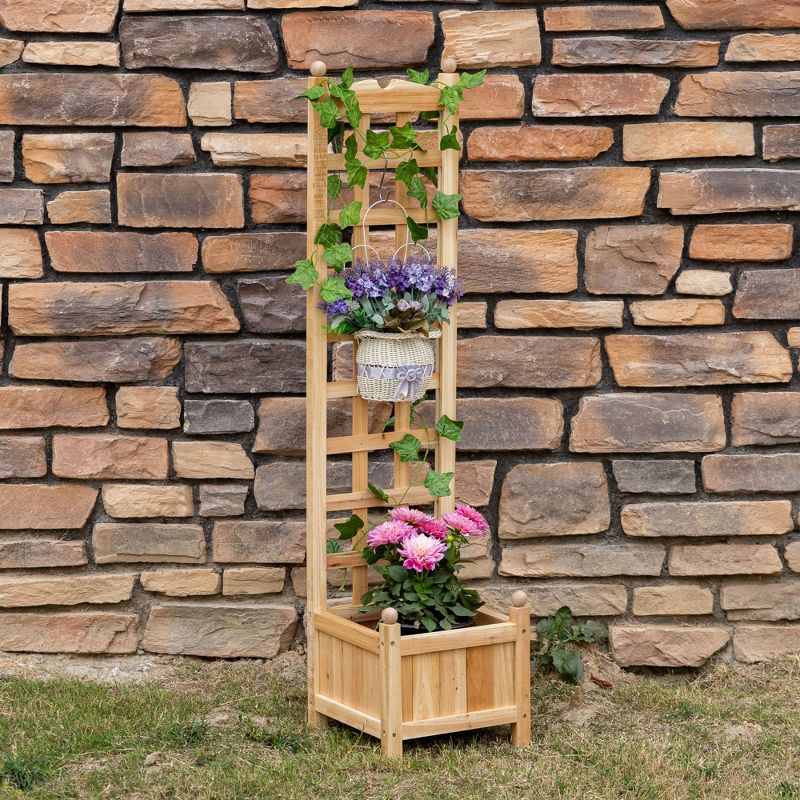 Outsunny Raised Garden Bed with Trellis Board Back & Strong Wooden Design & Materials, 3 of 9