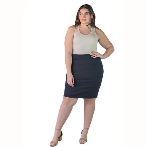 Plus Size Elastic Waistband Knee Length :