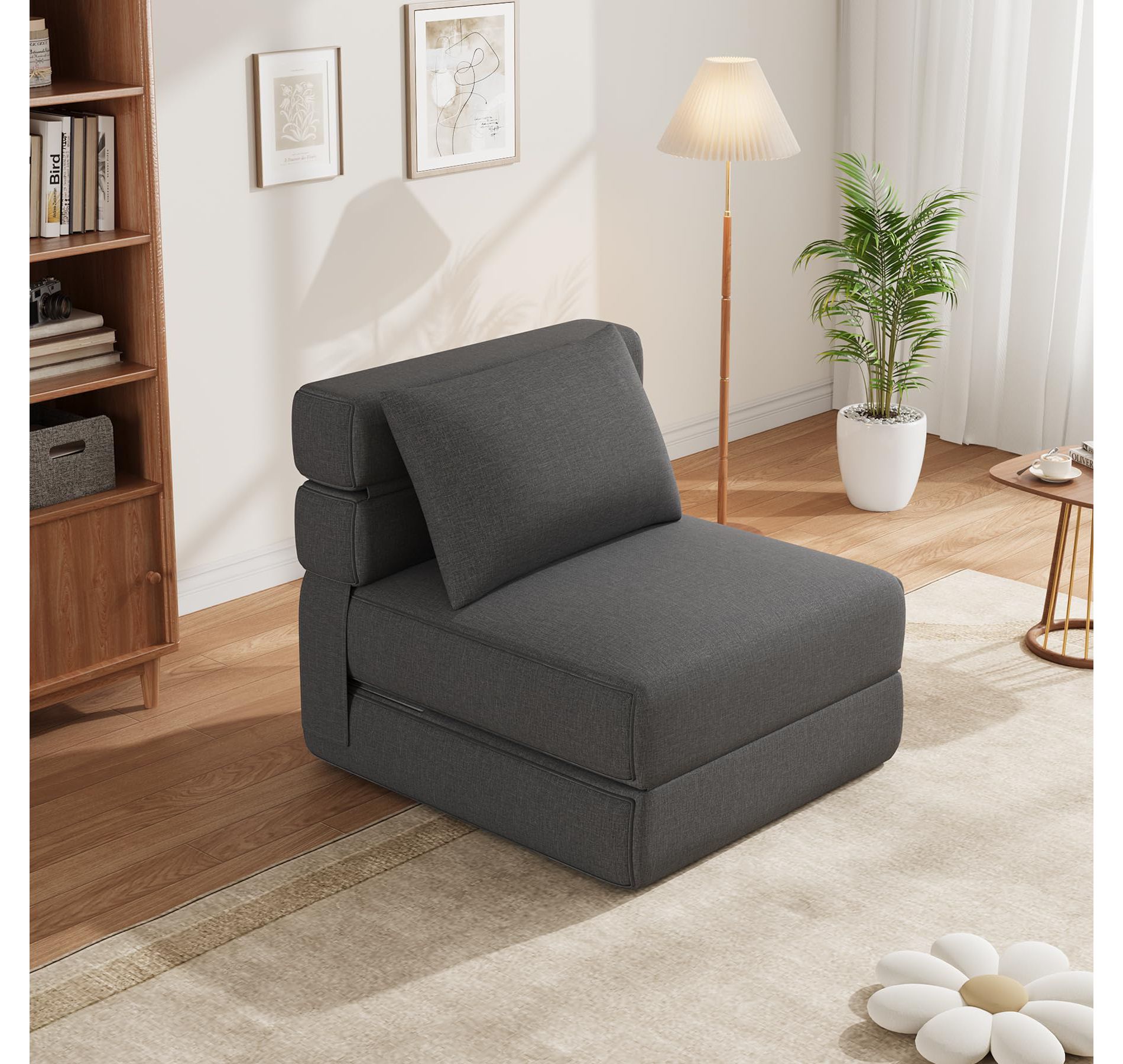 Convertible Sleeper Chair with Upgraded Pillow, Modern Comfortable Sleeper Couch Linen Fabric, Foldable Memory Foam Sleepers Comfy Floor Sofa